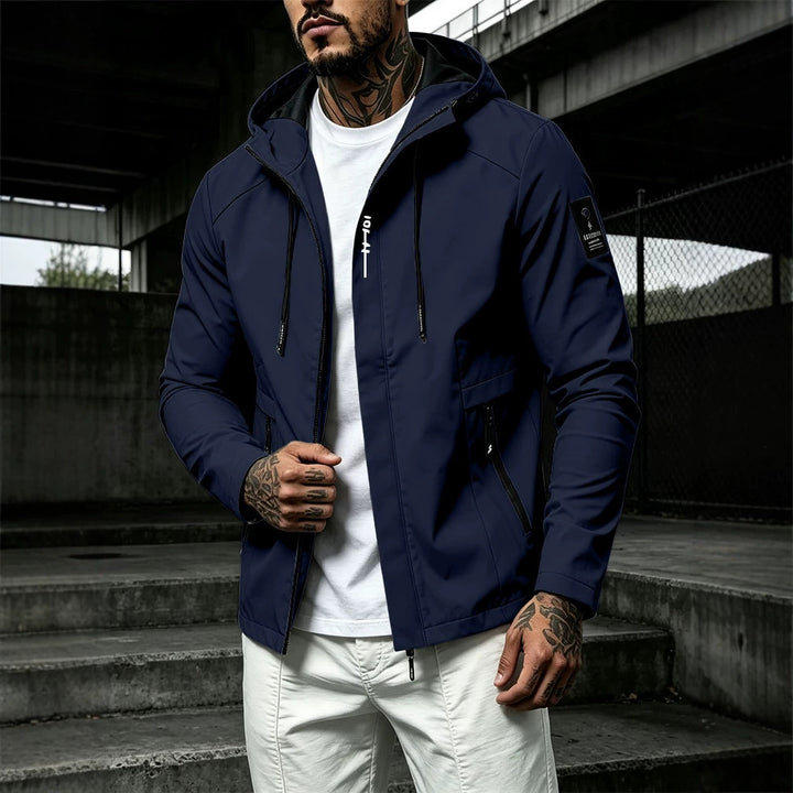 Herren Wasserabweisende Softshell-Jacke mit Kapuze und verdecktem Reißverschluss Drune