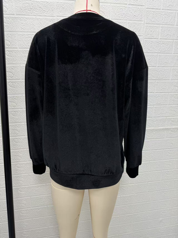 Damen Weicher Oversize-Samtpullover mit hohem Rundhals und überschnittenen Ärmeln Drune