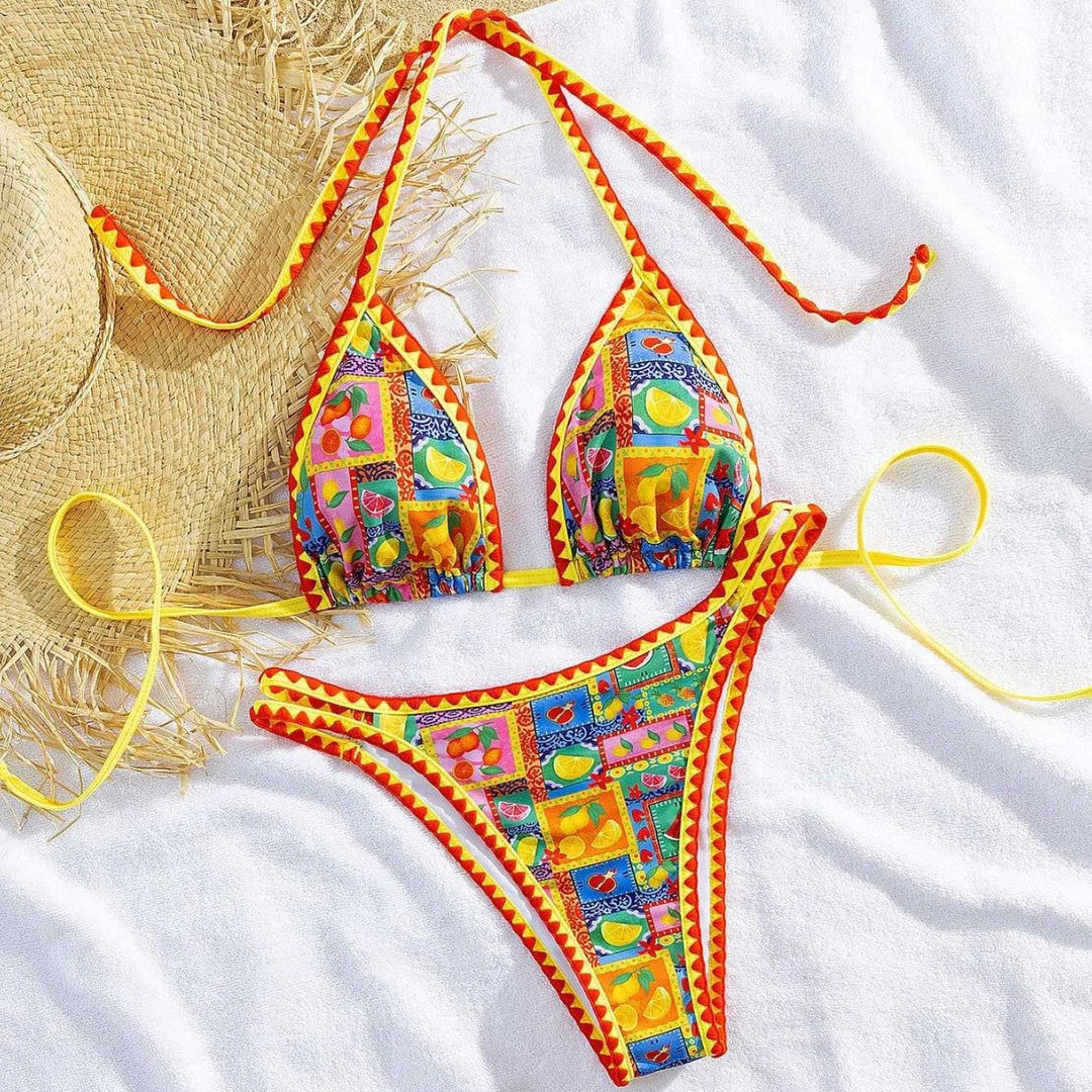 Damen Triangel-Bikini mit buntem Mustermix Drune