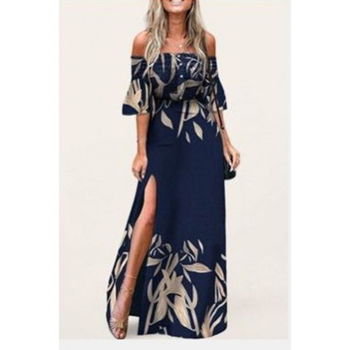 Damen Maxikleid mit schulterfreiem Design und elegante Blumendruckdetails Drune