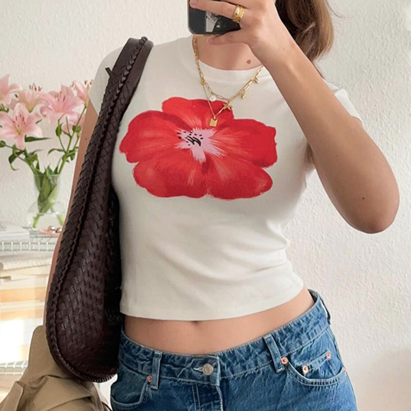 Damen Crop-T-Shirt mit floralem Print Drune
