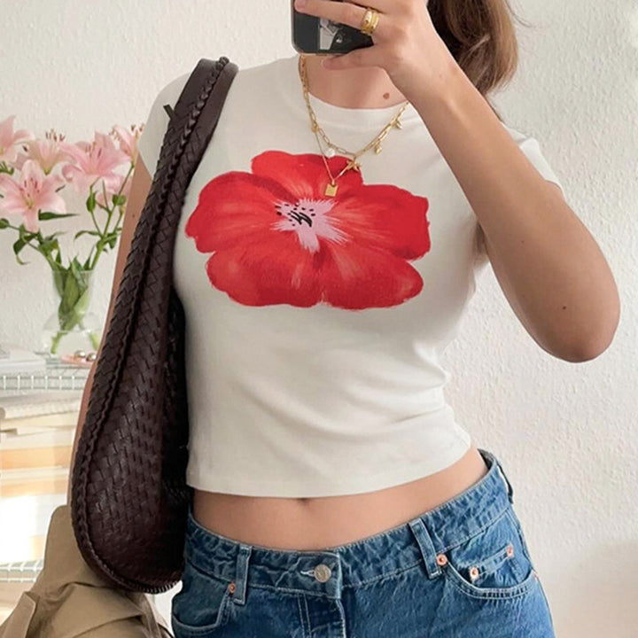 Damen Crop-T-Shirt mit floralem Print Drune