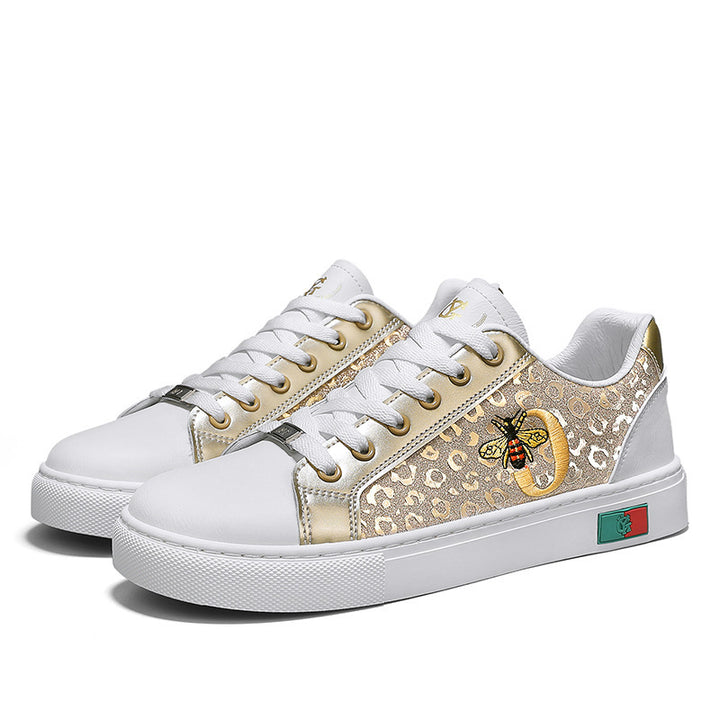 Damen modische Plateausneaker mit gestickter Bienenapplikation und dezenter Animalprägung Drune