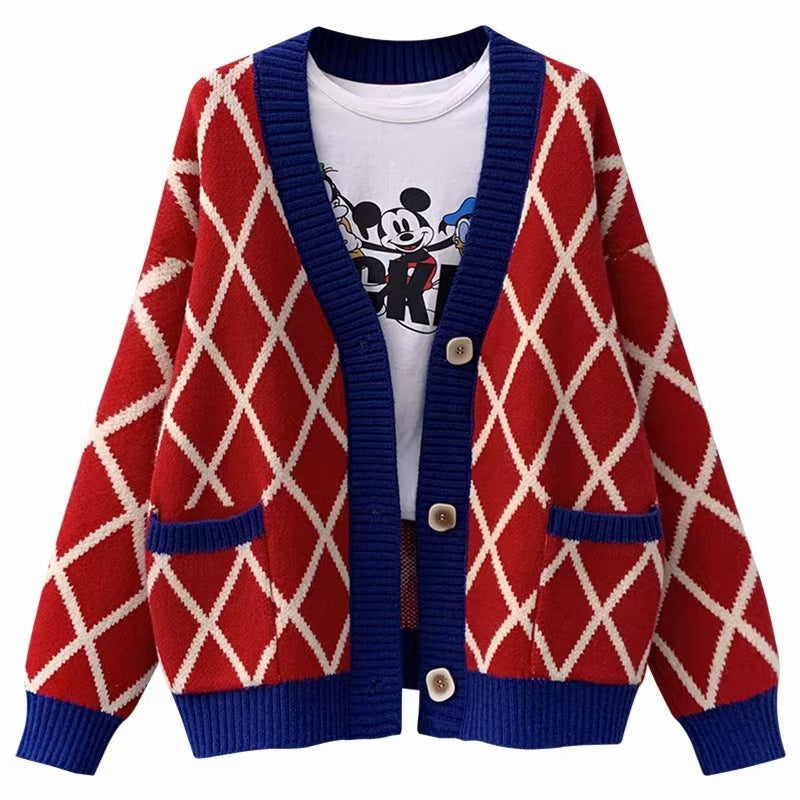 Damen Grobstrickcardigan mit Karomuster Drune