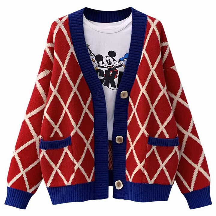 Damen Grobstrickcardigan mit Karomuster Drune