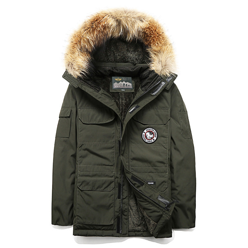 Herren Winterparka mit Kapuze und Kunstfellbesatz, isolierende Thermofütterung & Mehrfachtaschen Drune