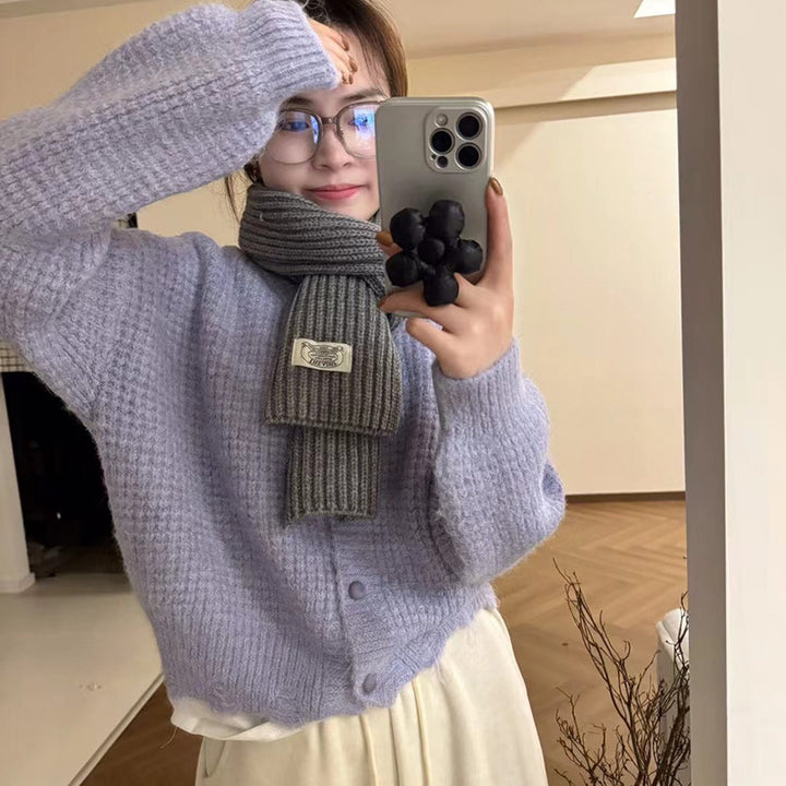 Damen kuschelige Strickjacke mit knopfverzierung und voluminösen Ärmeln Drune