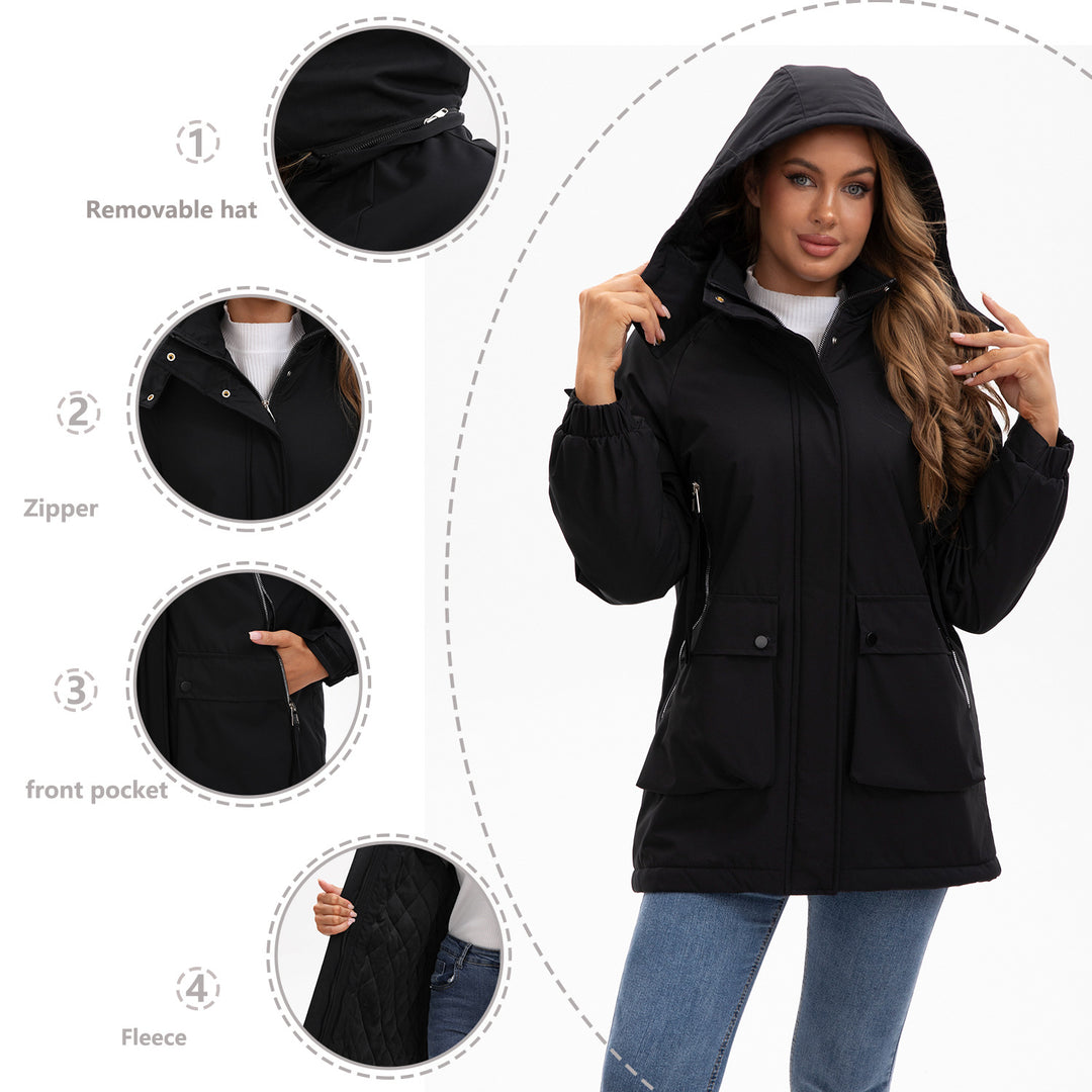 Damen nan leichter Kapuzen-Parka mit verdecktem Zwei-Wege-Reißverschluss und aufgesetzten Pattentaschen Drune