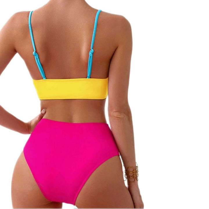 Damen Bunt gemusterter Bikini mit crossed Design und hohem Bund Drune