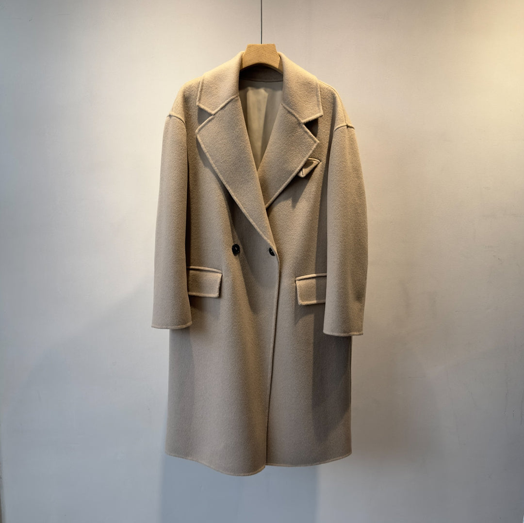 Damen Eleganter Doppelreihiger Oversized Wollmantel Drune