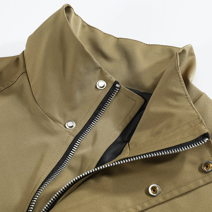 Herren leichte Canvas-Utility-Jacke mit Stehkragen, verdeckter Zweiwege-Reißverschluss und elastischen Bündchen Drune