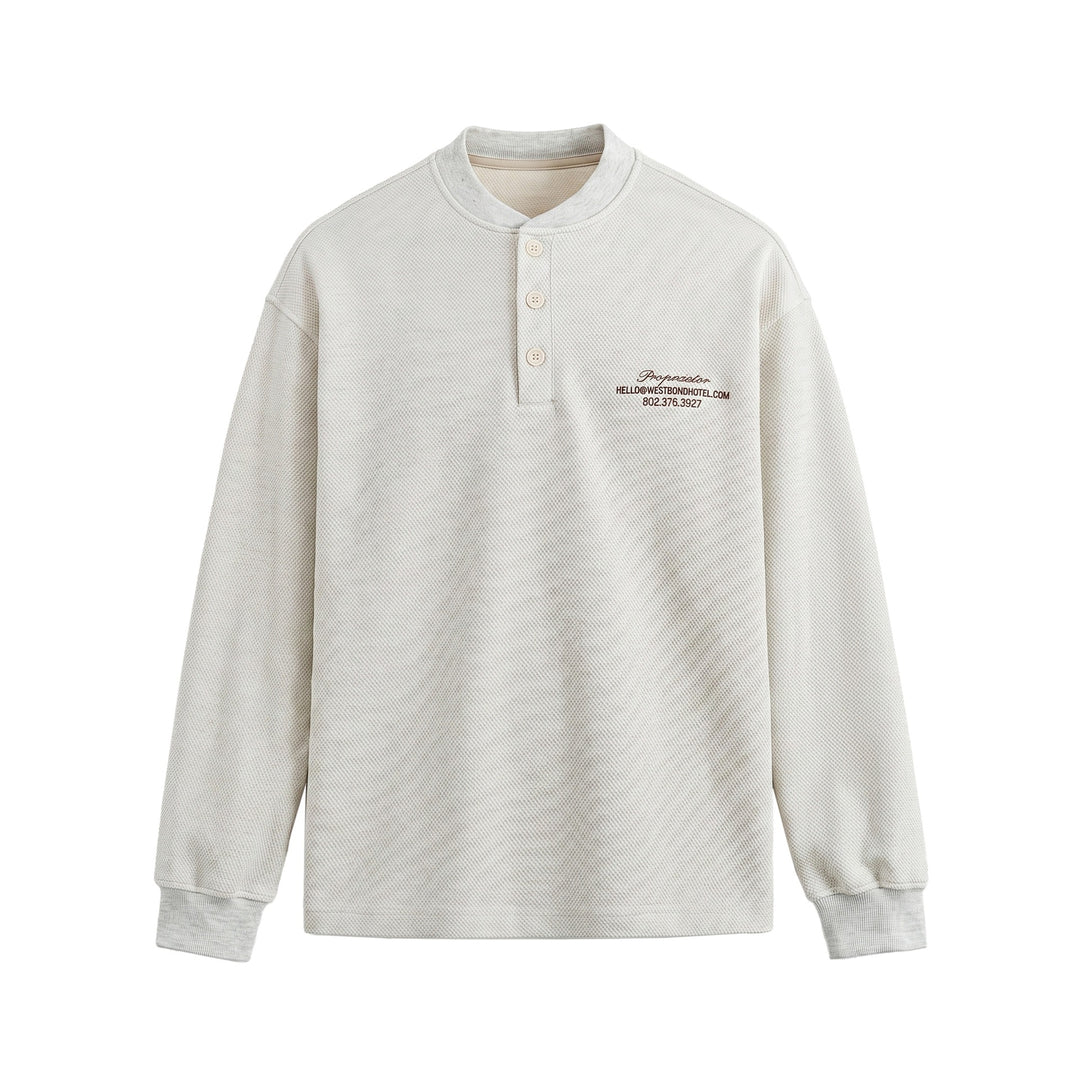 Unisex Strukturierter Henley-Pullover mit Knopfleiste und geripptem Stehkragen Drune