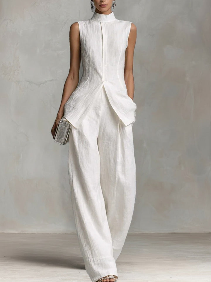 Damen Eleganter Jumpsuit mit hochgeschlossenem Kragen und weitem Bein Drune