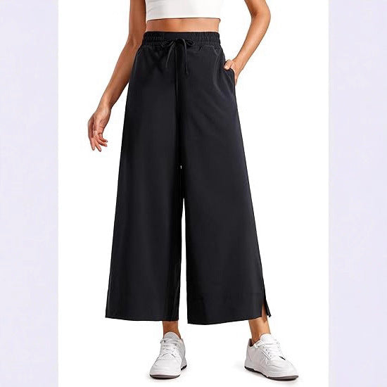 Damen nan weite Culotte-Hose mit elastischem Bund, Tunnelzug und seitlichen Schlitzen Drune