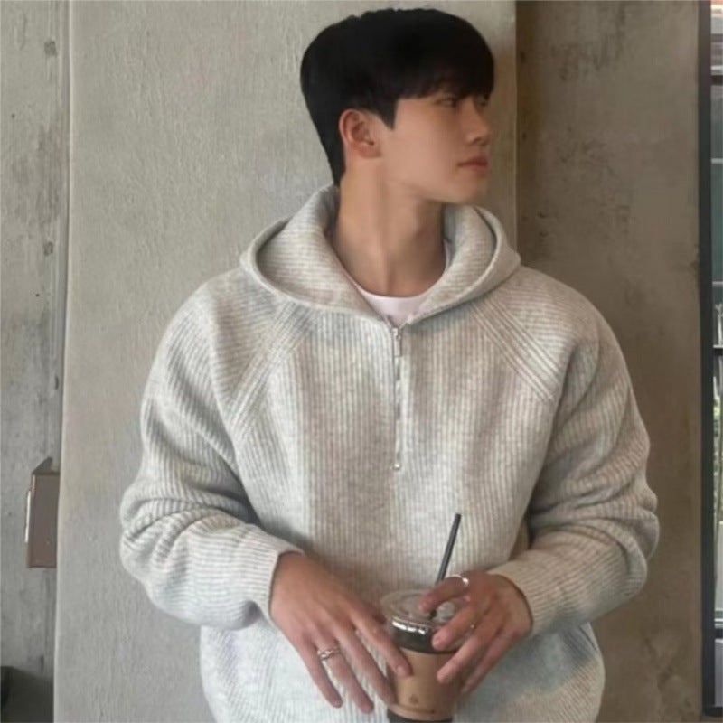 Herren Oversized Strick-Halbzip-Hoodie mit Rippstruktur Drune