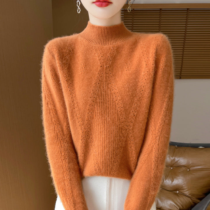 Damen Leichter Mockneck-Feinstrickpullover mit Ajour-Chevron und kaschmirweichem Finish Drune