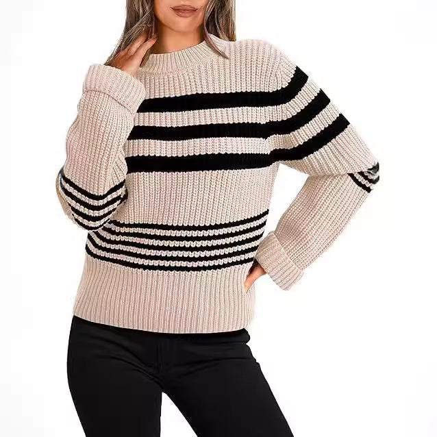 Damen Strickpullover mit modernen Kontraststreifen und lässigem Schnitt Drune