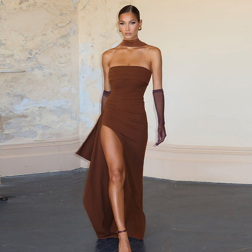 Damen Elegantes Wickelkleid mit hochgeschlossenem Design und kreativer Drapierung Drune