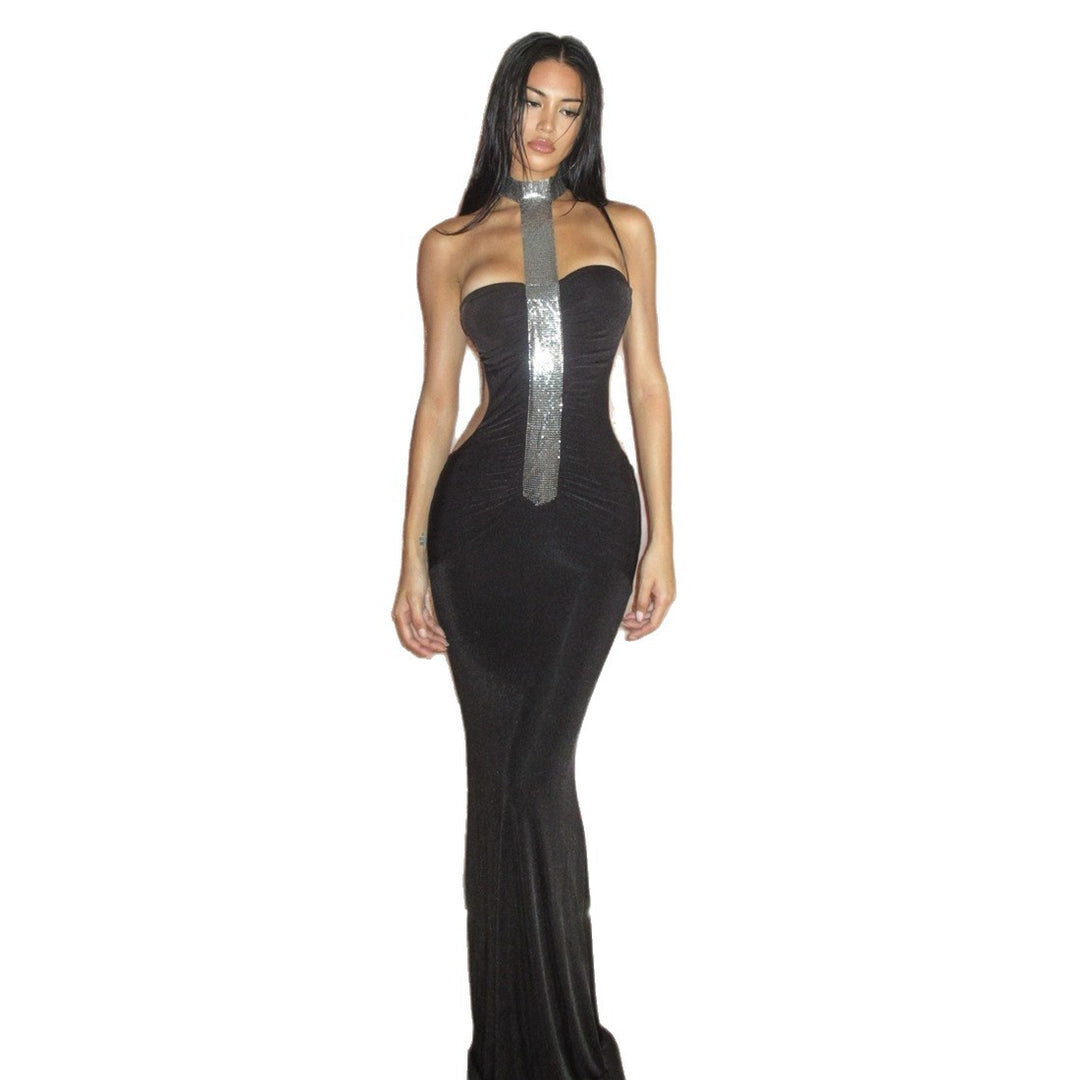 Damen Elegantes Abendkleid mit schmalem Schnitt und glänzenden Akzenten Drune