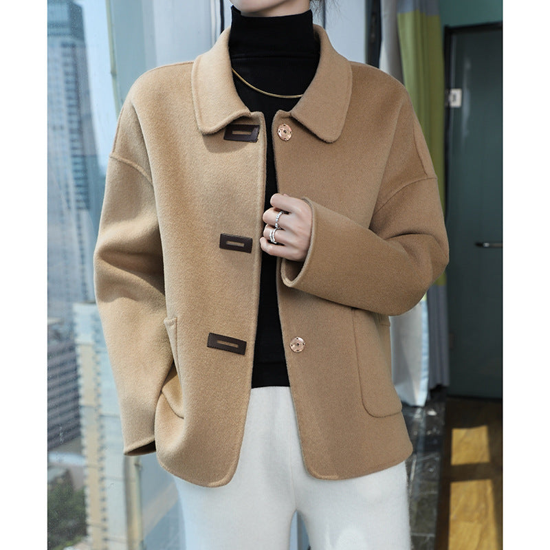 Damen Kurzmantel aus Wollmix mit Hemdkragen, kastiger Silhouette und Eingrifftaschen Drune