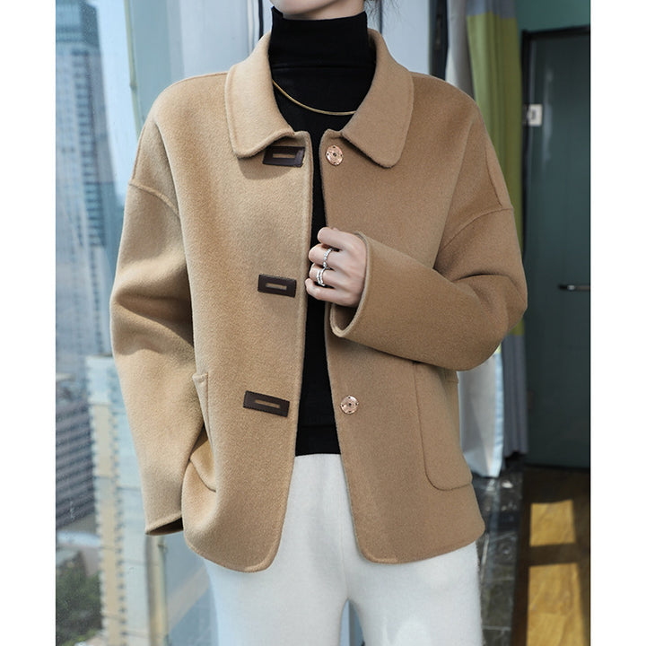 Damen Kurzmantel aus Wollmix mit Hemdkragen, kastiger Silhouette und Eingrifftaschen Drune