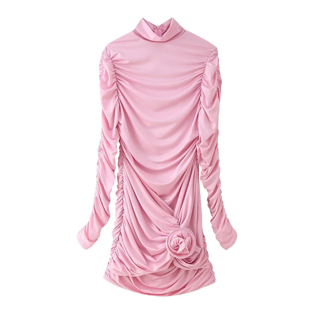 Damen elegantes Rüschenoberteil mit hohem Kragen Drune