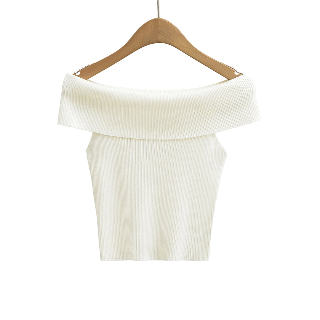 Damen Off-Shoulder Top mit breitem Kragen und strukturiertem Rippdesign Drune