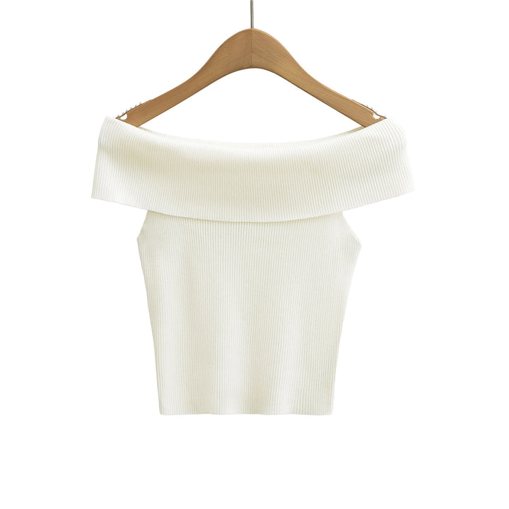 Damen Off-Shoulder Top mit breitem Kragen und strukturiertem Rippdesign Drune