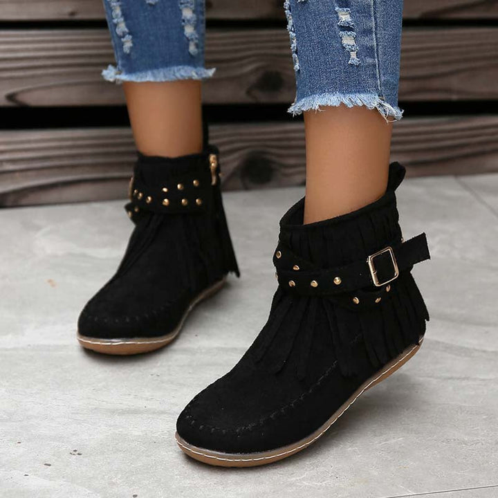 Drune | Boho Stiefelette Mit Fransen Und Schnallen Für Damen