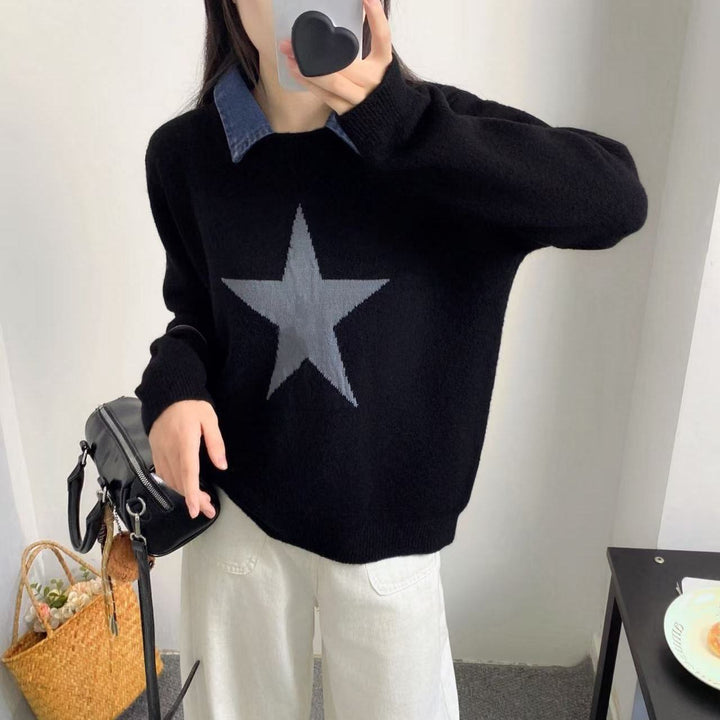 Damen lässiger Pullover mit Sternenapplikation Drune