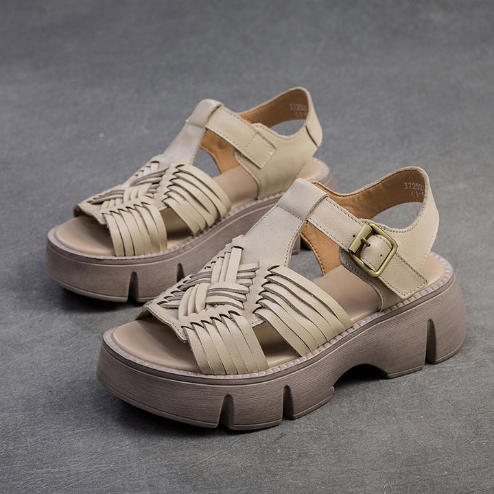 Damen Plateau-Sandalen mit geflochtenem Design und verstellbarem Riemen Drune