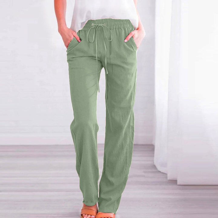 Damen Bequeme Leinen-Hose mit elastischem Bund und Taschen Drune