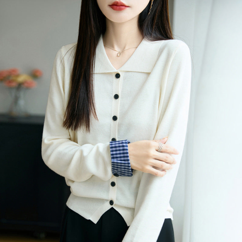 Damen Leichter Feinstrick-Cardigan mit breitem Hemdkragen und Frontknopfleiste Drune