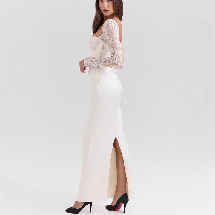 Damen Elegantes hochgeschlossenes Abendkleid mit Spitze und taillierter Silhouette Drune
