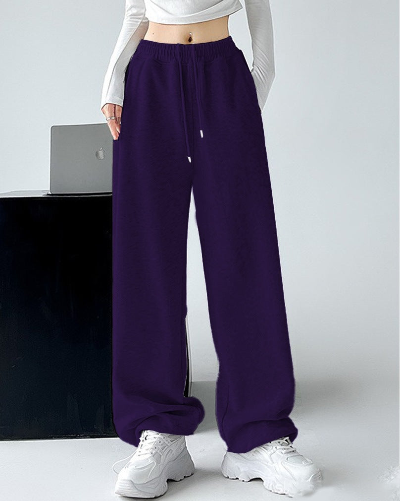 Damen nan extraweite Palazzo-Sweathose mit hohem Komfortbund, seitlichen Eingrifftaschen, Schlitz am Saum und Kordelzug Drune
