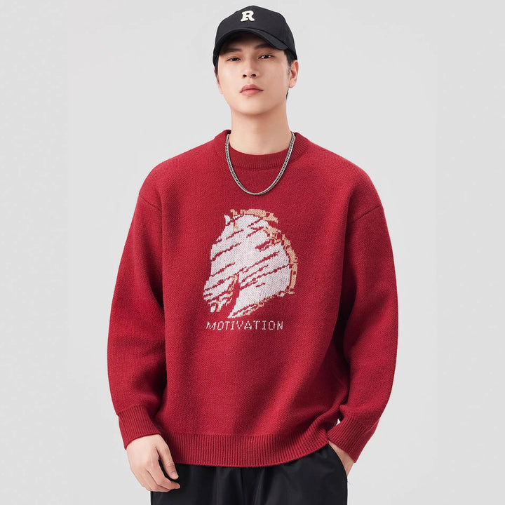 Damen Oversize-Strickpullover mit Intarsienmotiv und Rundhalsausschnitt Drune