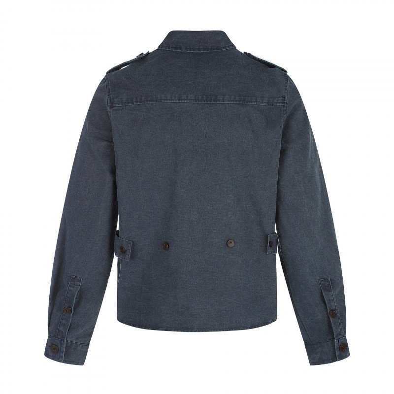 Damen Kastenförmige Overshirt-Jacke aus Denim mit Schulterklappen und aufgesetzten Brusttaschen Drune