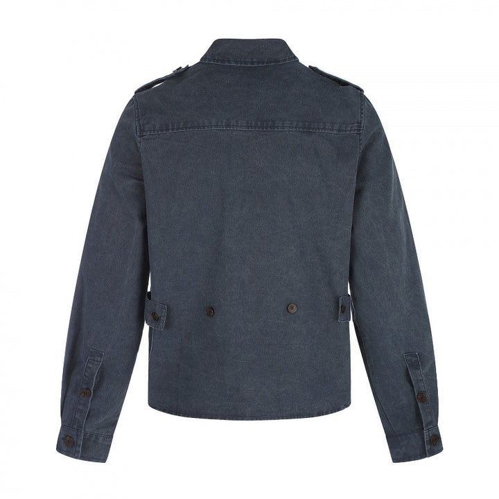 Damen Kastenförmige Overshirt-Jacke aus Denim mit Schulterklappen und aufgesetzten Brusttaschen Drune