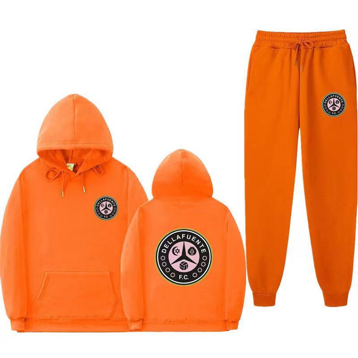 Damen bequeme Freizeit-Lounge-Anzug mit Kängurutasche und modernem Logo Drune