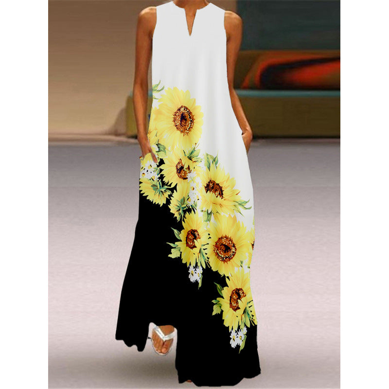 Damen Maxikleid mit elegantem floralem Design und seitlichen Taschen Drune