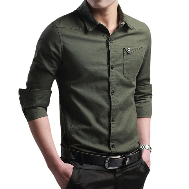 Herren Slim-Fit Baumwollhemd mit Kentkragen und Brusttasche Drune