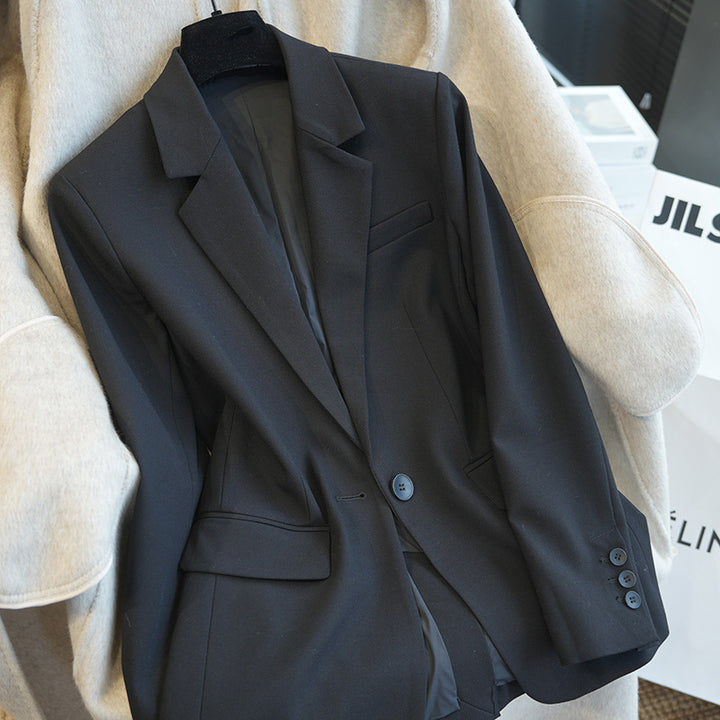 Damen Klassischer taillierter Ein-Knopf-Blazer aus feinem Wollmix Drune