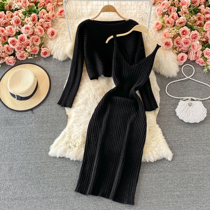 Damen Modisches Strickkleid- und Oberteil-Set Drune