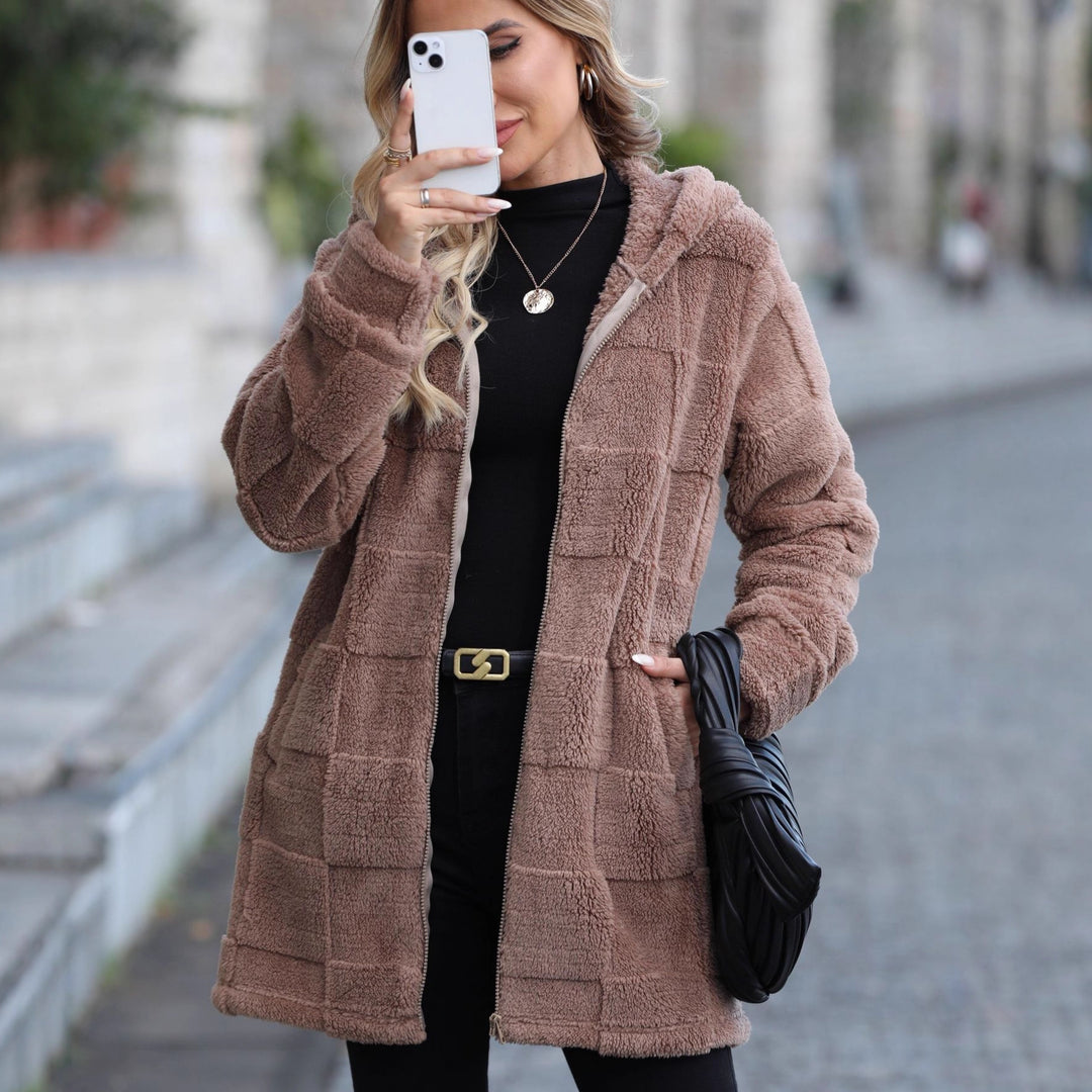 Damen Plüsch-Hoodiejacke mit reißfestem Reißverschluss und praktischen Taschen Drune