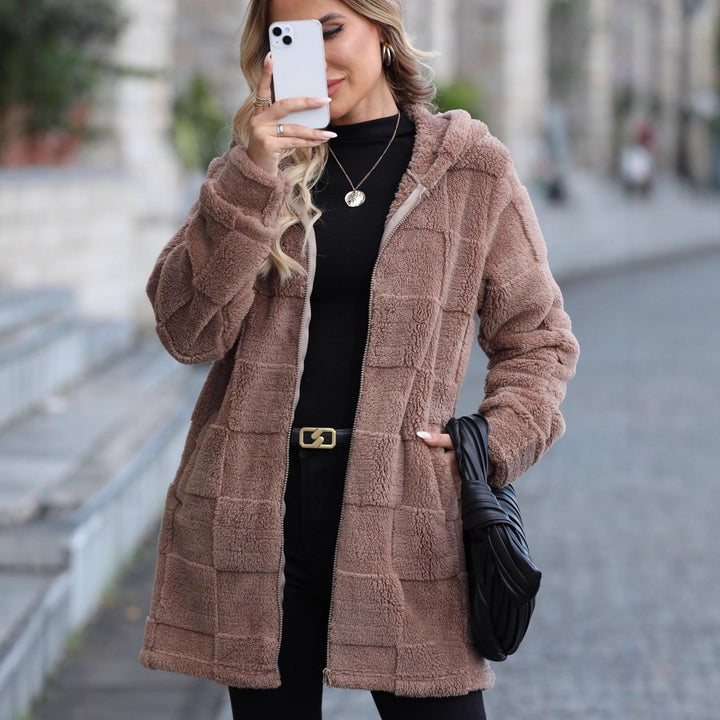 Damen Plüsch-Hoodiejacke mit reißfestem Reißverschluss und praktischen Taschen Drune