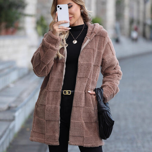 Damen Plüsch-Hoodiejacke mit reißfestem Reißverschluss und praktischen Taschen Drune