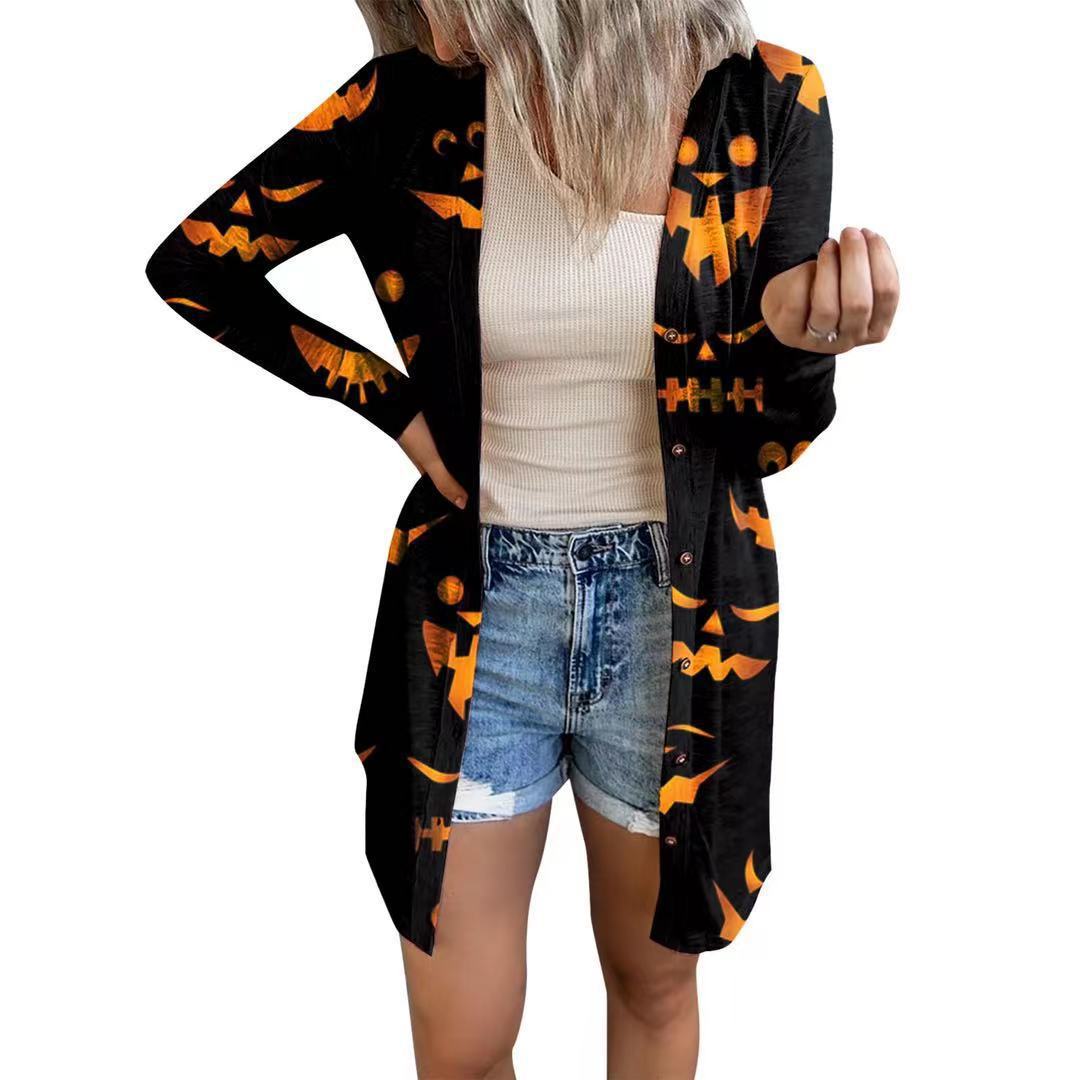 Damen Langärmlige Die Halloween-Kimono-Jacke mit einzigartigem Druck Drune