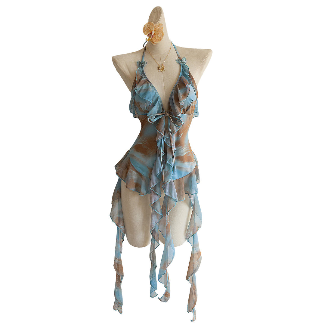 Damen Strandkleid mit transparenten Volants Drune