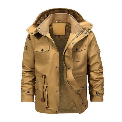 Herren Robuster Canvas-Fieldparka mit durchgehendem Teddyfutter, abnehmbarer Kapuze und Multifunktions‑Taschen Drune
