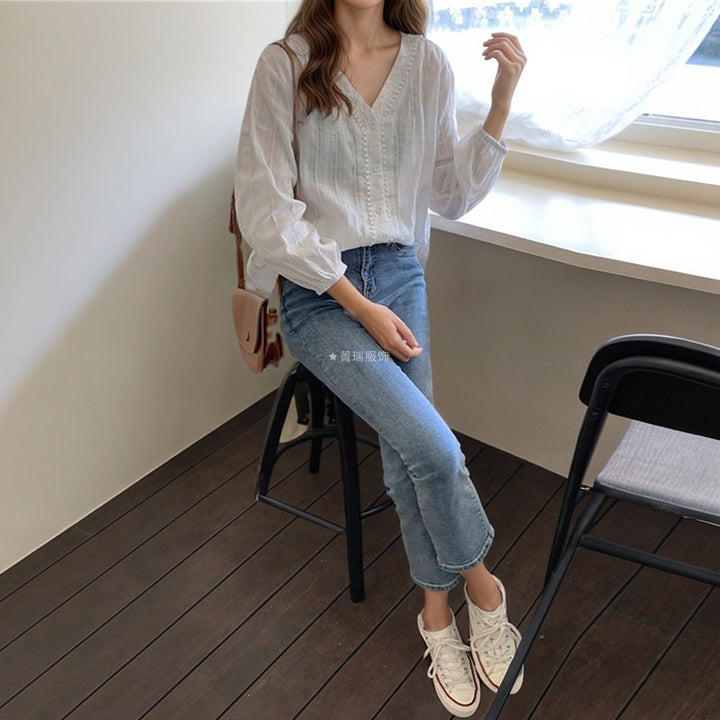 Damen Elegante und luftige Bluse mit Knopfdetails Drune